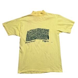 Vintage 70s Mock Neck Jockey Chimu Power 1977 Yellow Graphic T-Shirt